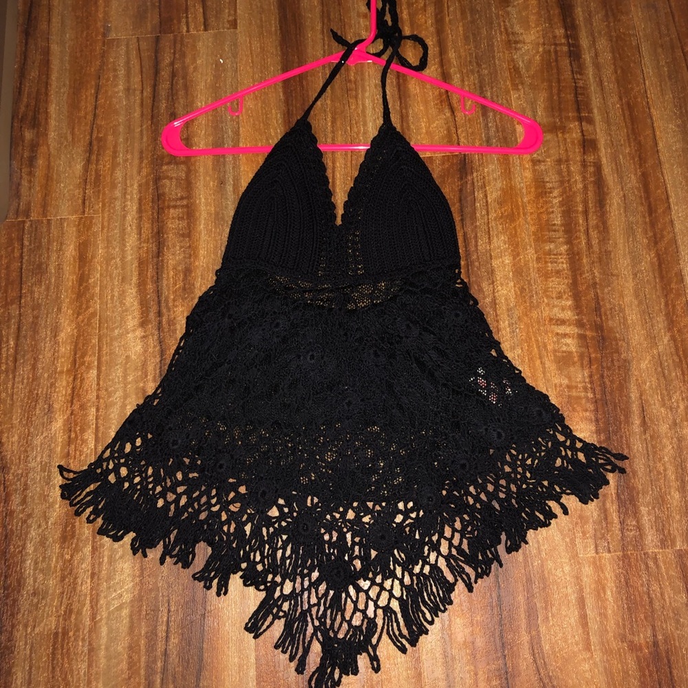 Black crochet halter top